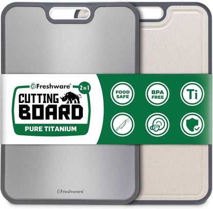 Titanium Cutting Board for Kitchen, Set of 2, Double Sided Cutting Boards, Pure Titanium/PP, Chopping Board with Juice Grooves, Dishwasher Safe, Medium 12.1" by 8.3" and Large 16.2" by 11"