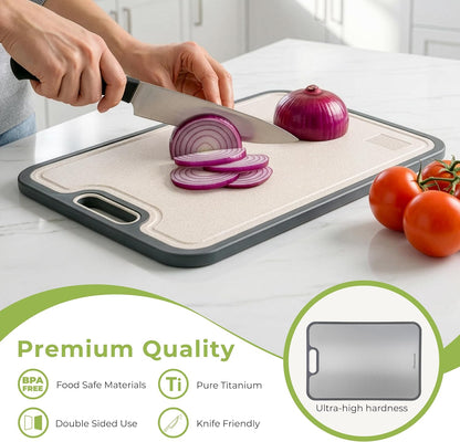 Titanium Cutting Board for Kitchen, Set of 2, Double Sided Cutting Boards, Pure Titanium/PP, Chopping Board with Juice Grooves, Dishwasher Safe, Medium 12.1" by 8.3" and Large 16.2" by 11"