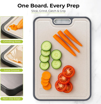 Titanium Cutting Board for Kitchen, Set of 2, Double Sided Cutting Boards, Pure Titanium/PP, Chopping Board with Juice Grooves, Dishwasher Safe, Medium 12.1" by 8.3" and Large 16.2" by 11"