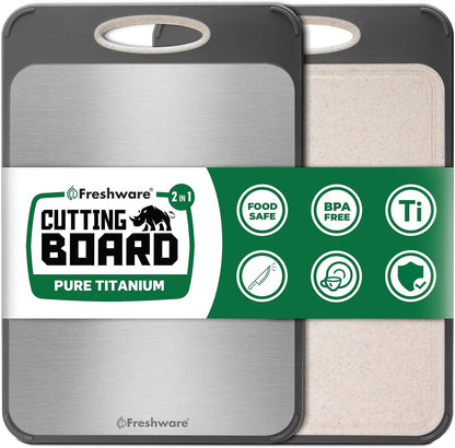 Titanium Cutting Board for Kitchen, Set of 2, Double Sided Cutting Boards, Pure Titanium/PP, Chopping Board with Juice Grooves, Dishwasher Safe, Medium 12.1" by 8.3" and Large 16.2" by 11"