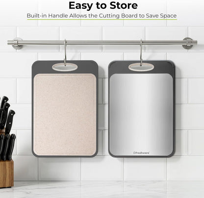 Titanium Cutting Board for Kitchen, Set of 2, Double Sided Cutting Boards, Pure Titanium/PP, Chopping Board with Juice Grooves, Dishwasher Safe, Medium 12.1" by 8.3" and Large 16.2" by 11"