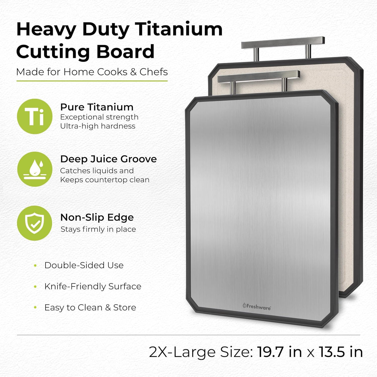 Titanium Cutting Board for Kitchen, Set of 2, Double Sided Cutting Boards, Pure Titanium/PP, Chopping Board with Juice Grooves, Dishwasher Safe, Medium 12.1" by 8.3" and Large 16.2" by 11"