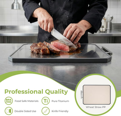 Titanium Cutting Board for Kitchen, Set of 2, Double Sided Cutting Boards, Pure Titanium/PP, Chopping Board with Juice Grooves, Dishwasher Safe, Medium 12.1" by 8.3" and Large 16.2" by 11"