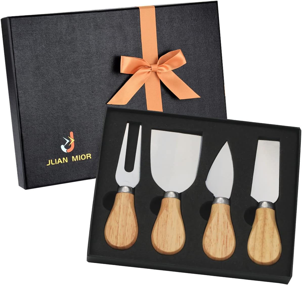 Exquisite 4-Piece Cheese Knives Set,Complete Stainless Steel Cheese Knife Collection(Acacia Wood Handle),Gift-Ready