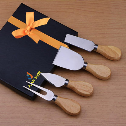 Exquisite 4-Piece Cheese Knives Set,Complete Stainless Steel Cheese Knife Collection(Acacia Wood Handle),Gift-Ready