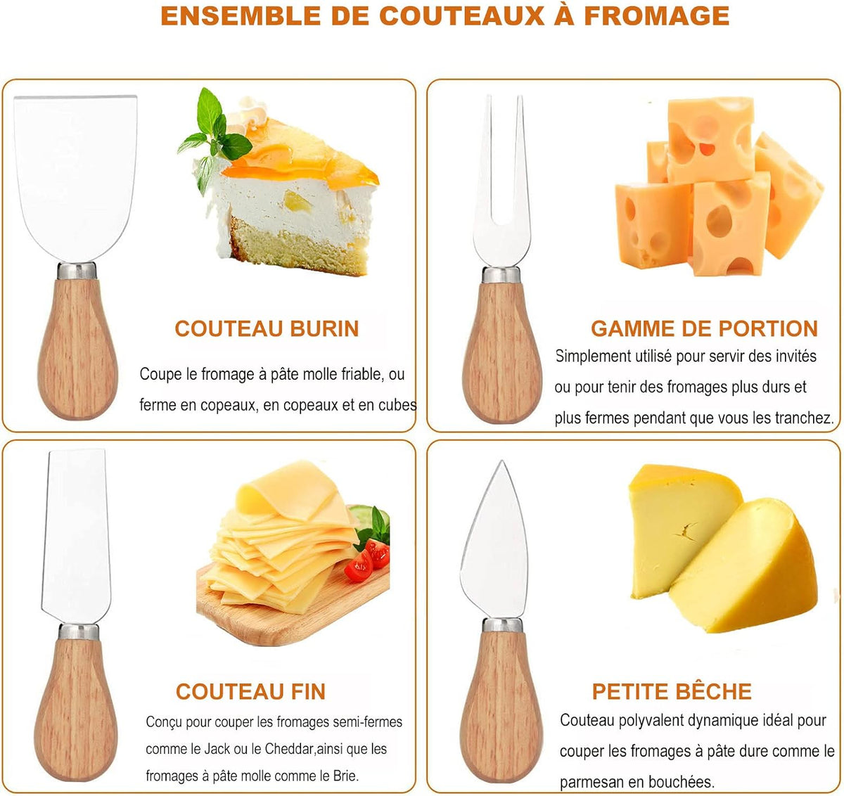 Exquisite 4-Piece Cheese Knives Set,Complete Stainless Steel Cheese Knife Collection(Acacia Wood Handle),Gift-Ready