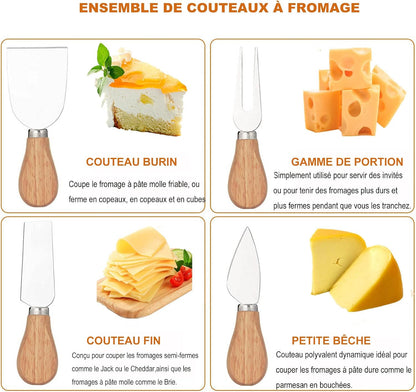 Exquisite 4-Piece Cheese Knives Set,Complete Stainless Steel Cheese Knife Collection(Acacia Wood Handle),Gift-Ready