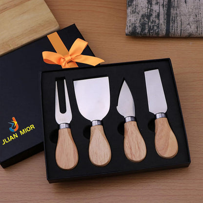 Exquisite 4-Piece Cheese Knives Set,Complete Stainless Steel Cheese Knife Collection(Acacia Wood Handle),Gift-Ready