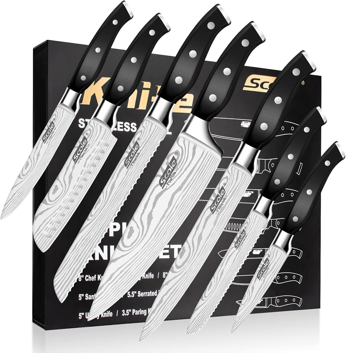 ® Chef Knife Ultra Sharp Kitchen Knife Set 7-Piece, Premium German 1.4116 Stainless Steel Chefs Knife Set, Ergonomic Handle Professional Full Tang Knives Set for Kitchen with Gift Box