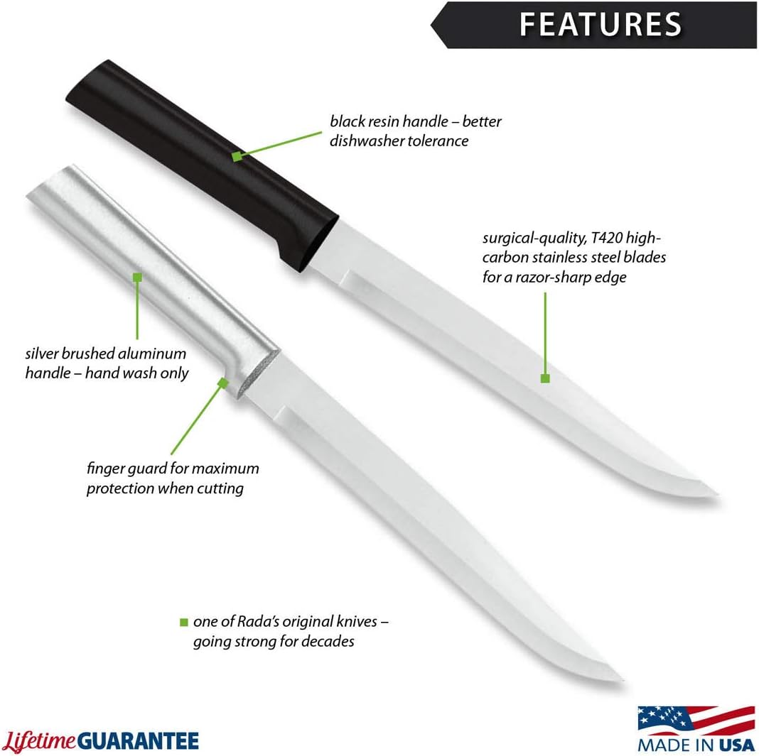 Slicer Knife (W207), Black Handle, Pack of 6 | 7" Stainless Steel Blade, Black Resin Handle