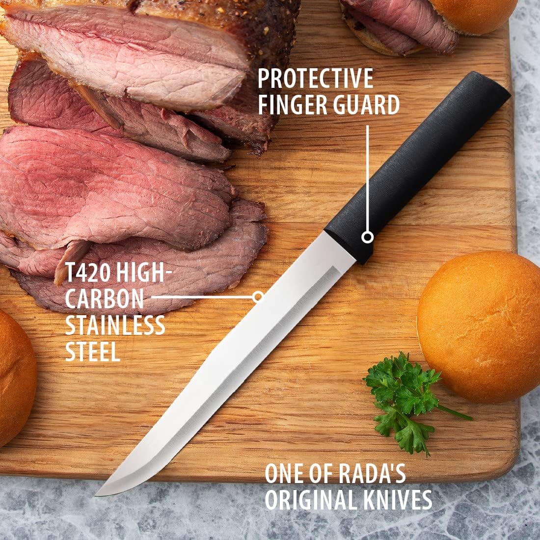 Slicer Knife (W207), Black Handle, Pack of 6 | 7" Stainless Steel Blade, Black Resin Handle