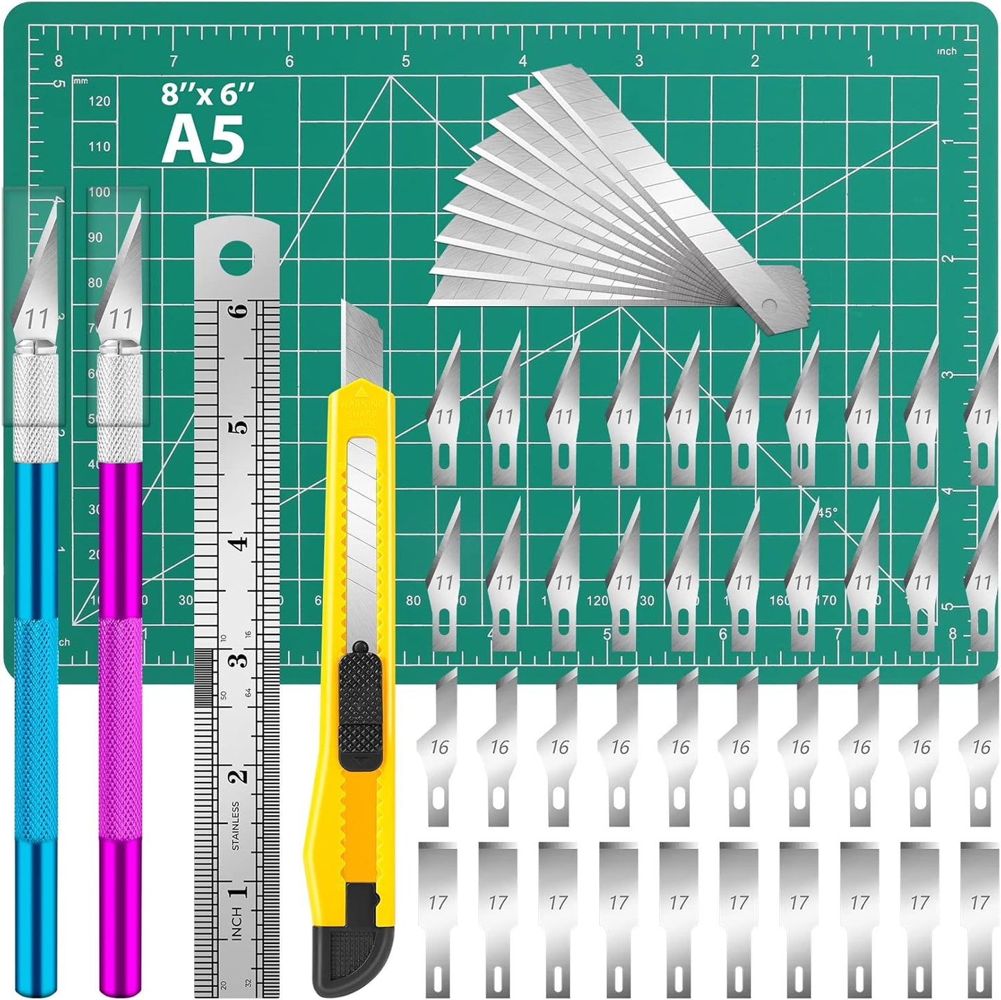 55 PCS Exacto Knife Set, Hobby Knife Kit, A5 Mat & Blades Included | Craft knife and hobby knife kit for scrapbooking, stencils, fondant, paper cutting and precision art carving