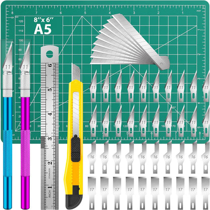 55 PCS Exacto Knife Set, Hobby Knife Kit, A5 Mat & Blades Included | Craft knife and hobby knife kit for scrapbooking, stencils, fondant, paper cutting and precision art carving