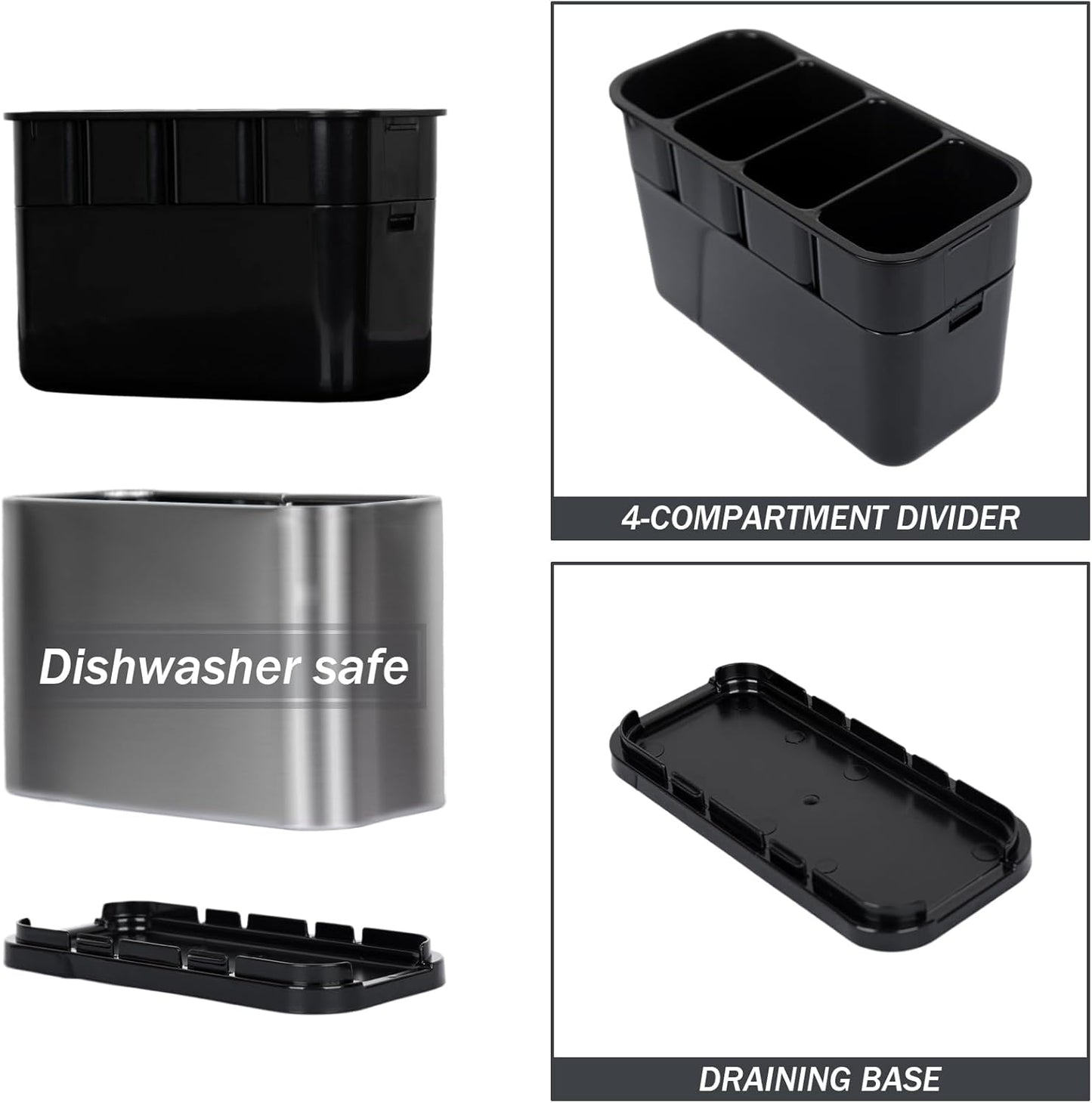 Silverware Caddy Cutlery Organizer for Countertop Silverware Holder for Fork Knife Spoon Flatware Organizer 4 Compartments Cutlery Holder