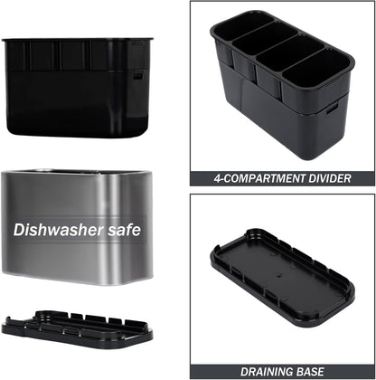Silverware Caddy Cutlery Organizer for Countertop Silverware Holder for Fork Knife Spoon Flatware Organizer 4 Compartments Cutlery Holder