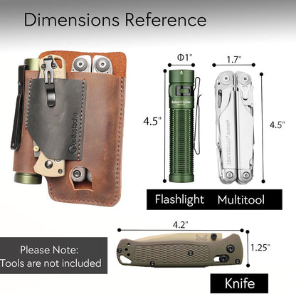 Leather Multitool Sheath - Leather Multi Tool Holster for Belt - Multitool Holder - Multitool Pouch for Leatherman Tool, Flashlight, Pen, Belt Clip EDC Belt Organizer Darkbrown