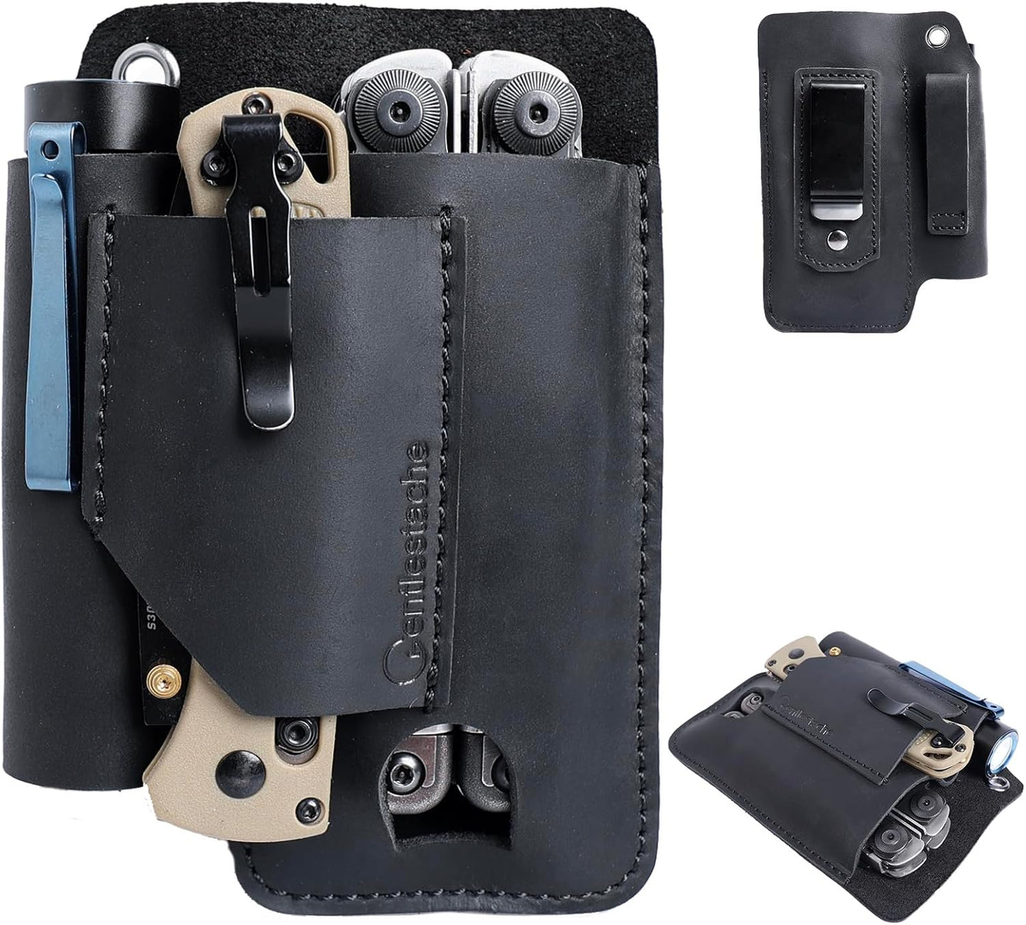 Leather Multitool Sheath - Leather Multi Tool Holster for Belt - Multitool Holder - Multitool Pouch for Leatherman Tool, Flashlight, Pen, Belt Clip EDC Belt Organizer Darkbrown