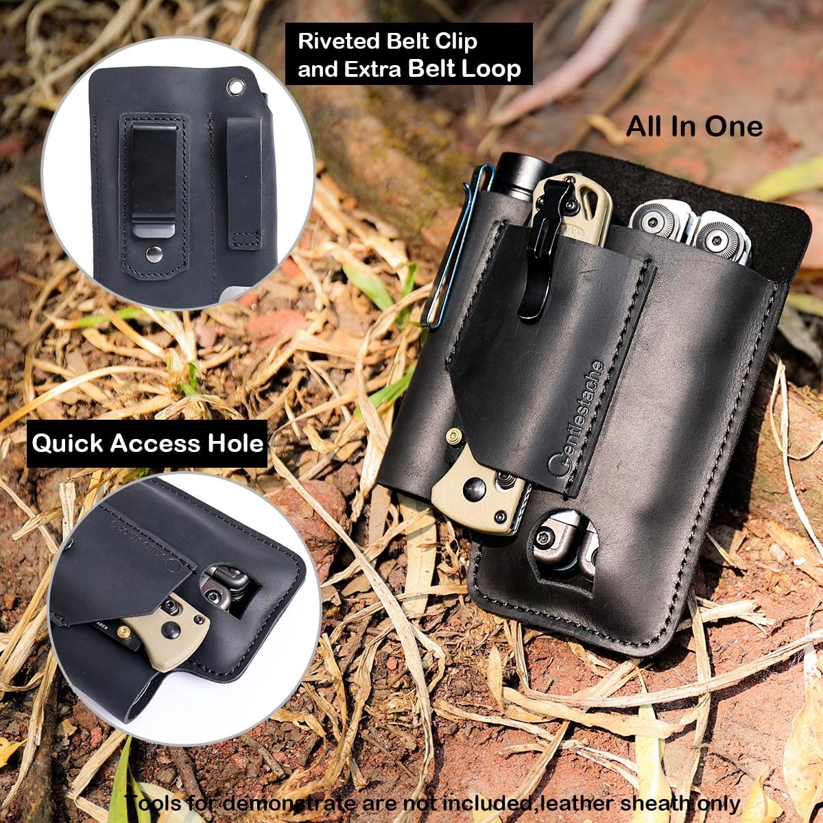 Leather Multitool Sheath - Leather Multi Tool Holster for Belt - Multitool Holder - Multitool Pouch for Leatherman Tool, Flashlight, Pen, Belt Clip EDC Belt Organizer Darkbrown