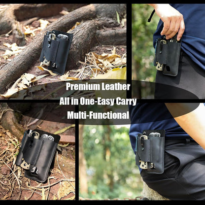 Leather Multitool Sheath - Leather Multi Tool Holster for Belt - Multitool Holder - Multitool Pouch for Leatherman Tool, Flashlight, Pen, Belt Clip EDC Belt Organizer Darkbrown