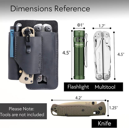 Leather Multitool Sheath - Leather Multi Tool Holster for Belt - Multitool Holder - Multitool Pouch for Leatherman Tool, Flashlight, Pen, Belt Clip EDC Belt Organizer Darkbrown