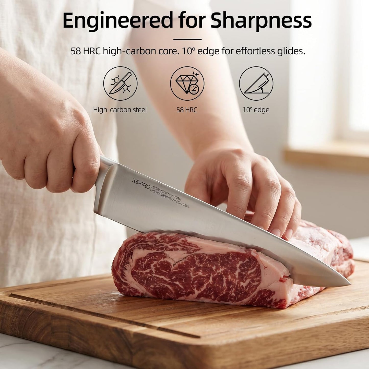 KnifeSaga Kitchen Knife Set with Block and Sharpener | 12-Piece Premium High Carbon Stainless Steel Knife Block Set, Ergonomic Anti-Slip Handle, Rubberwood Knife Block