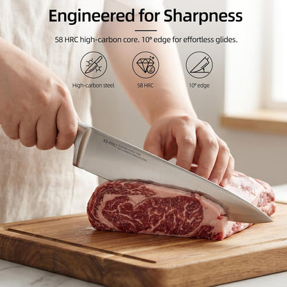 KnifeSaga Kitchen Knife Set with Block and Sharpener | 12-Piece Premium High Carbon Stainless Steel Knife Block Set, Ergonomic Anti-Slip Handle, Rubberwood Knife Block