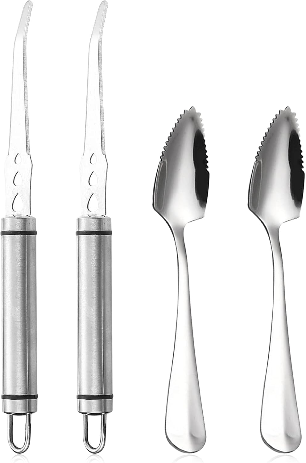 Grapefruit Knife - Curved Serrated Stainless Steel, Pack of 2 with 2 Pcs Spoons, for Grapefruit & Oranges