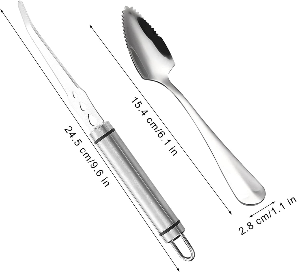 Grapefruit Knife - Curved Serrated Stainless Steel, Pack of 2 with 2 Pcs Spoons, for Grapefruit & Oranges