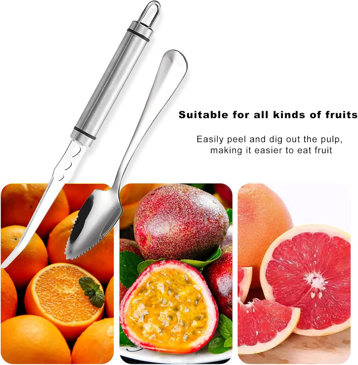 Grapefruit Knife - Curved Serrated Stainless Steel, Pack of 2 with 2 Pcs Spoons, for Grapefruit & Oranges