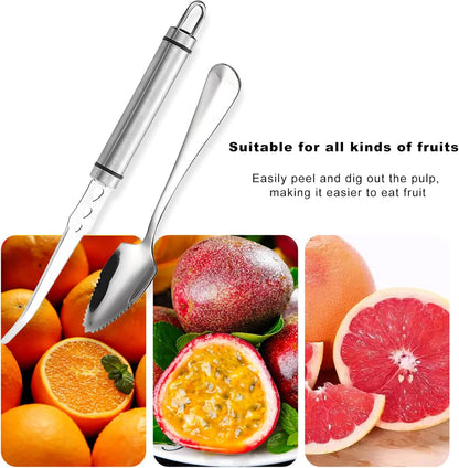 Grapefruit Knife - Curved Serrated Stainless Steel, Pack of 2 with 2 Pcs Spoons, for Grapefruit & Oranges
