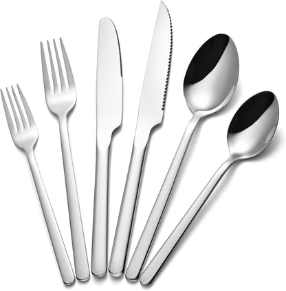 48-Piece Silverware Set with Steak Knives, Flatware Set for 8, 18/10 Stainless Steel Tableware Cutlery Set for Home Restaurant, Mirror Finish,Modern Design