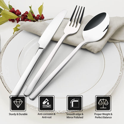 48-Piece Silverware Set with Steak Knives, Flatware Set for 8, 18/10 Stainless Steel Tableware Cutlery Set for Home Restaurant, Mirror Finish,Modern Design