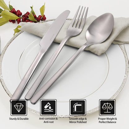 48-Piece Silverware Set with Steak Knives, Flatware Set for 8, 18/10 Stainless Steel Tableware Cutlery Set for Home Restaurant, Mirror Finish,Modern Design