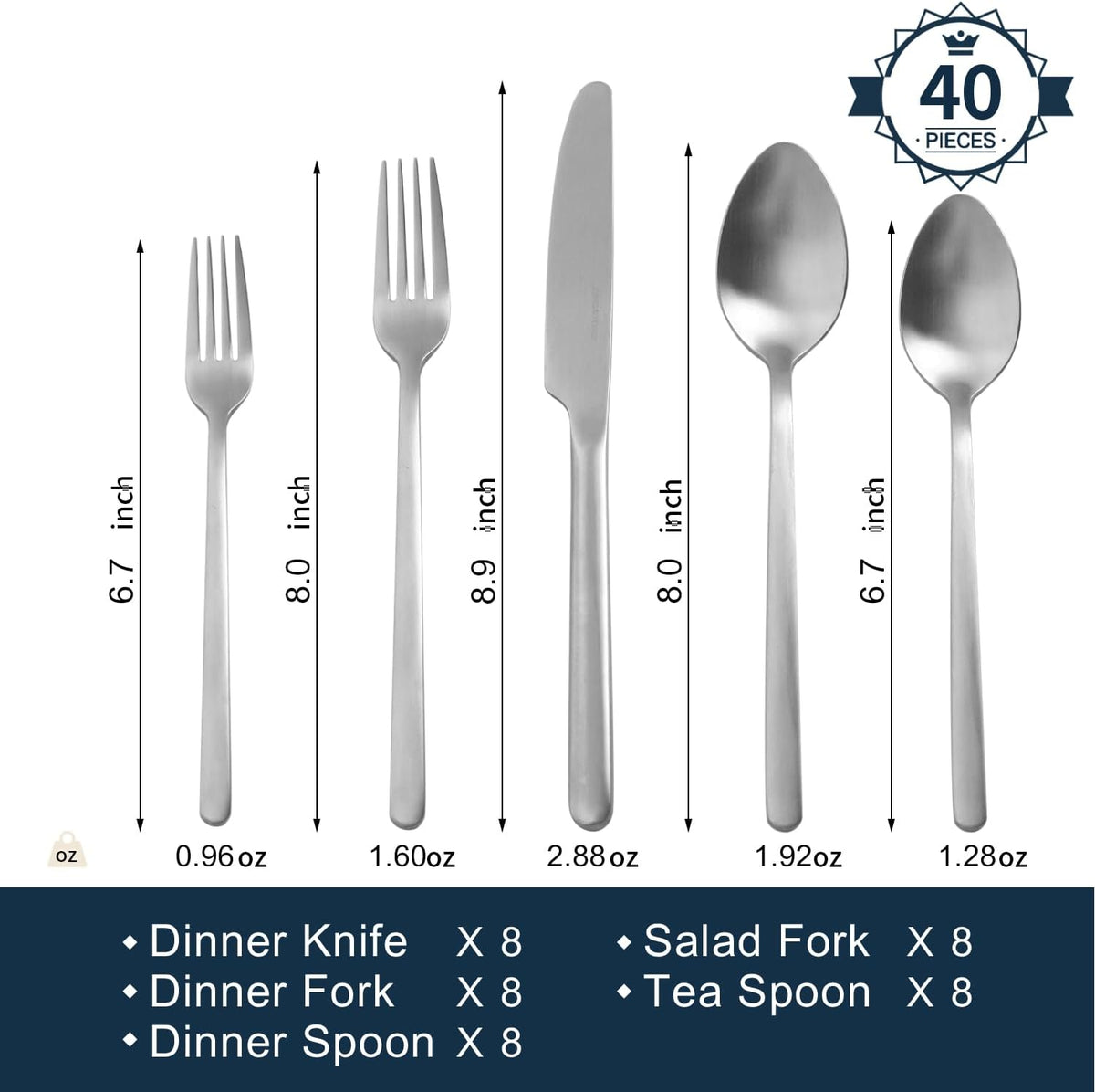 48-Piece Silverware Set with Steak Knives, Flatware Set for 8, 18/10 Stainless Steel Tableware Cutlery Set for Home Restaurant, Mirror Finish,Modern Design