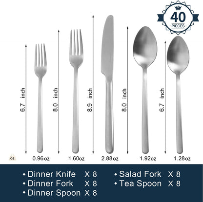 48-Piece Silverware Set with Steak Knives, Flatware Set for 8, 18/10 Stainless Steel Tableware Cutlery Set for Home Restaurant, Mirror Finish,Modern Design