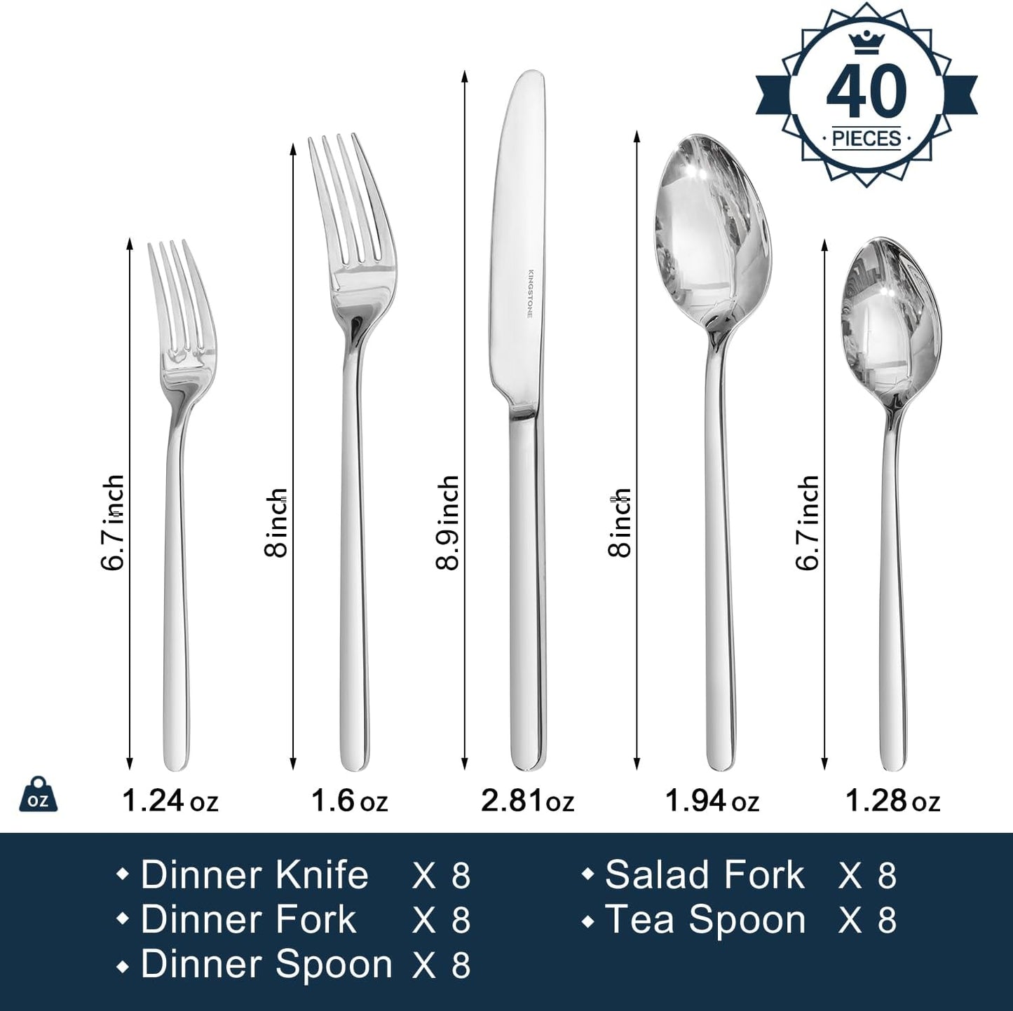 48-Piece Silverware Set with Steak Knives, Flatware Set for 8, 18/10 Stainless Steel Tableware Cutlery Set for Home Restaurant, Mirror Finish,Modern Design