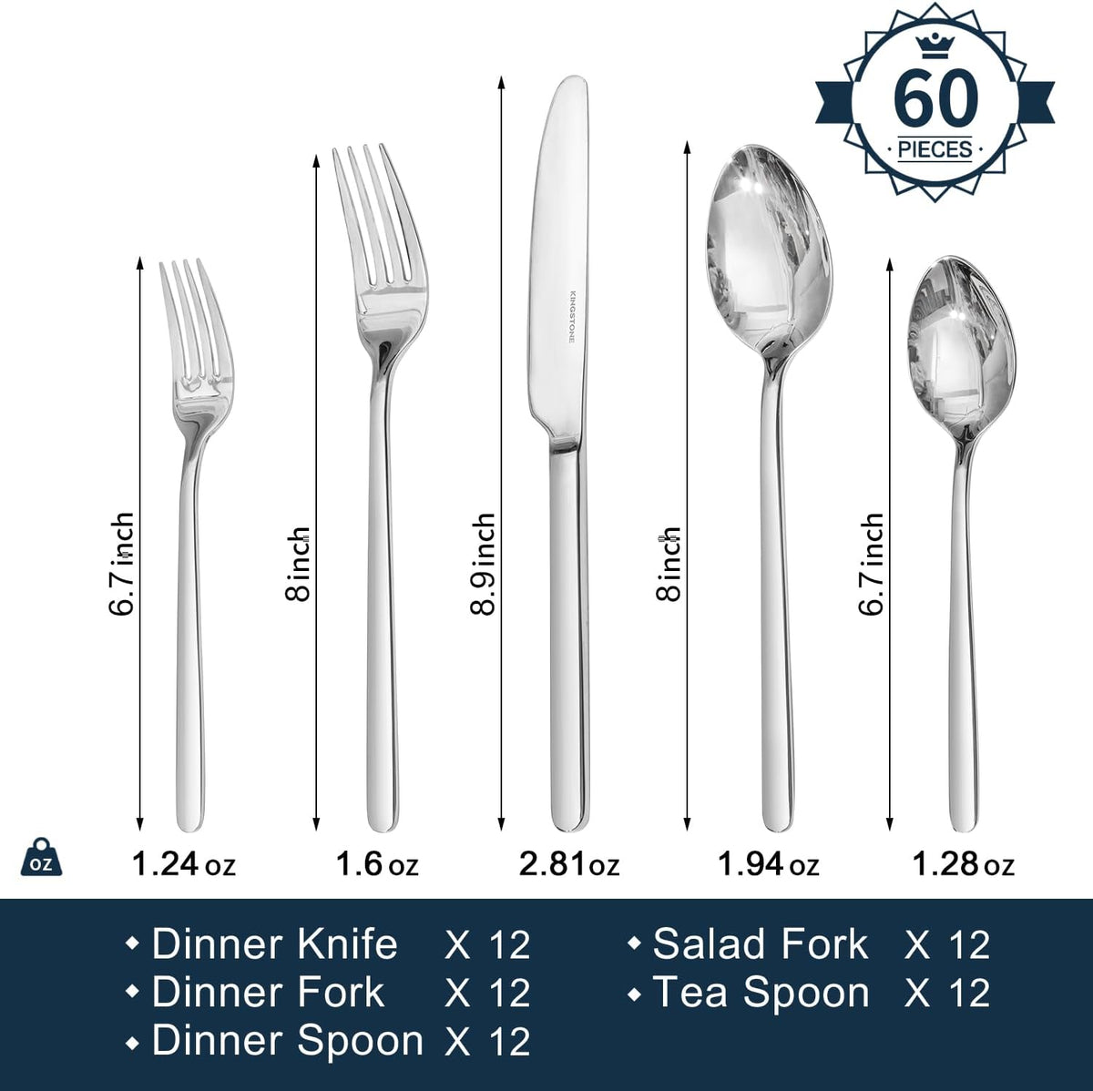 48-Piece Silverware Set with Steak Knives, Flatware Set for 8, 18/10 Stainless Steel Tableware Cutlery Set for Home Restaurant, Mirror Finish,Modern Design