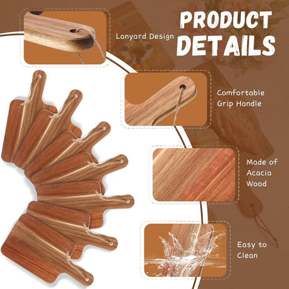 16 Pcs Acacia Wood Cutting Board with Handles Bulk,12 x 6 Inch | Wooden Charcuterie Boards Serving Chopping Boards for Kitchen, Pizza, Bread, Vegetables, Laser Engraving, Housewarming Gifts