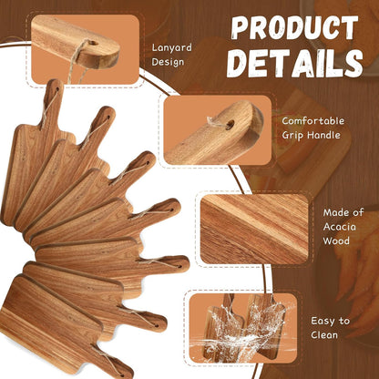 16 Pcs Acacia Wood Cutting Board with Handles Bulk,12 x 6 Inch | Wooden Charcuterie Boards Serving Chopping Boards for Kitchen, Pizza, Bread, Vegetables, Laser Engraving, Housewarming Gifts