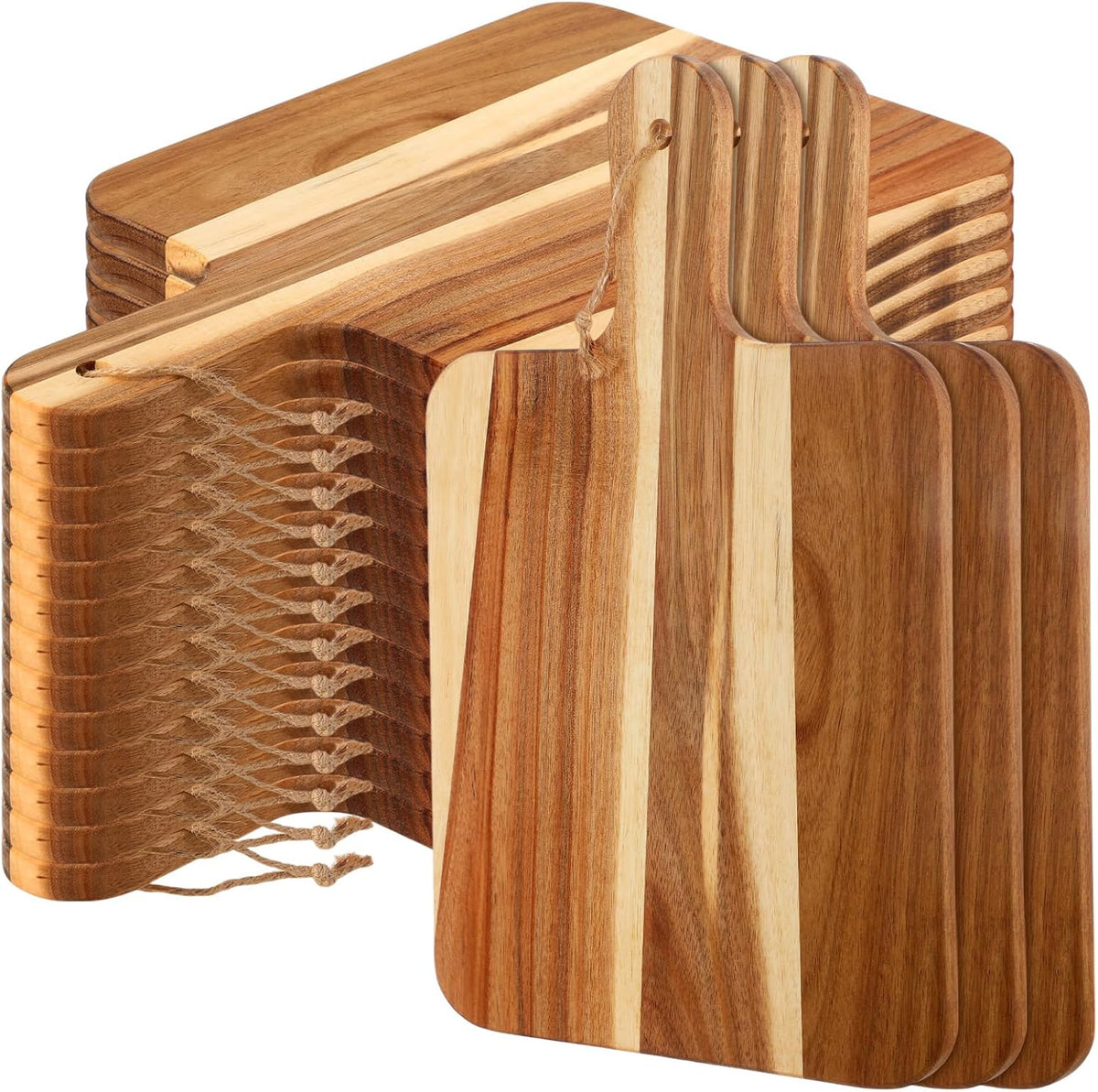 16 Pcs Acacia Wood Cutting Board with Handles Bulk,12 x 6 Inch | Wooden Charcuterie Boards Serving Chopping Boards for Kitchen, Pizza, Bread, Vegetables, Laser Engraving, Housewarming Gifts