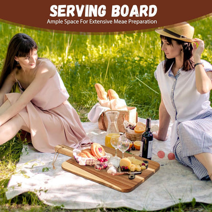 16 Pcs Acacia Wood Cutting Board with Handles Bulk,12 x 6 Inch | Wooden Charcuterie Boards Serving Chopping Boards for Kitchen, Pizza, Bread, Vegetables, Laser Engraving, Housewarming Gifts