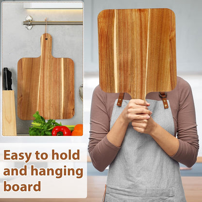 16 Pcs Acacia Wood Cutting Board with Handles Bulk,12 x 6 Inch | Wooden Charcuterie Boards Serving Chopping Boards for Kitchen, Pizza, Bread, Vegetables, Laser Engraving, Housewarming Gifts