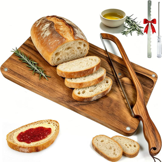 Sourdough Bread Board Set – 16" Bow Knife & Cutting Board with Crumb Tray, Non-Slip Pads, Magnetic Storage, Slicer for Homemade Bread, Bagels, Baguettes & Artisan Loaves, Baker’s Gift