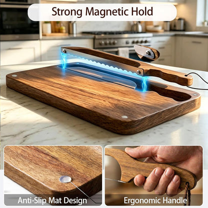 Sourdough Bread Board Set – 16" Bow Knife & Cutting Board with Crumb Tray, Non-Slip Pads, Magnetic Storage, Slicer for Homemade Bread, Bagels, Baguettes & Artisan Loaves, Baker’s Gift
