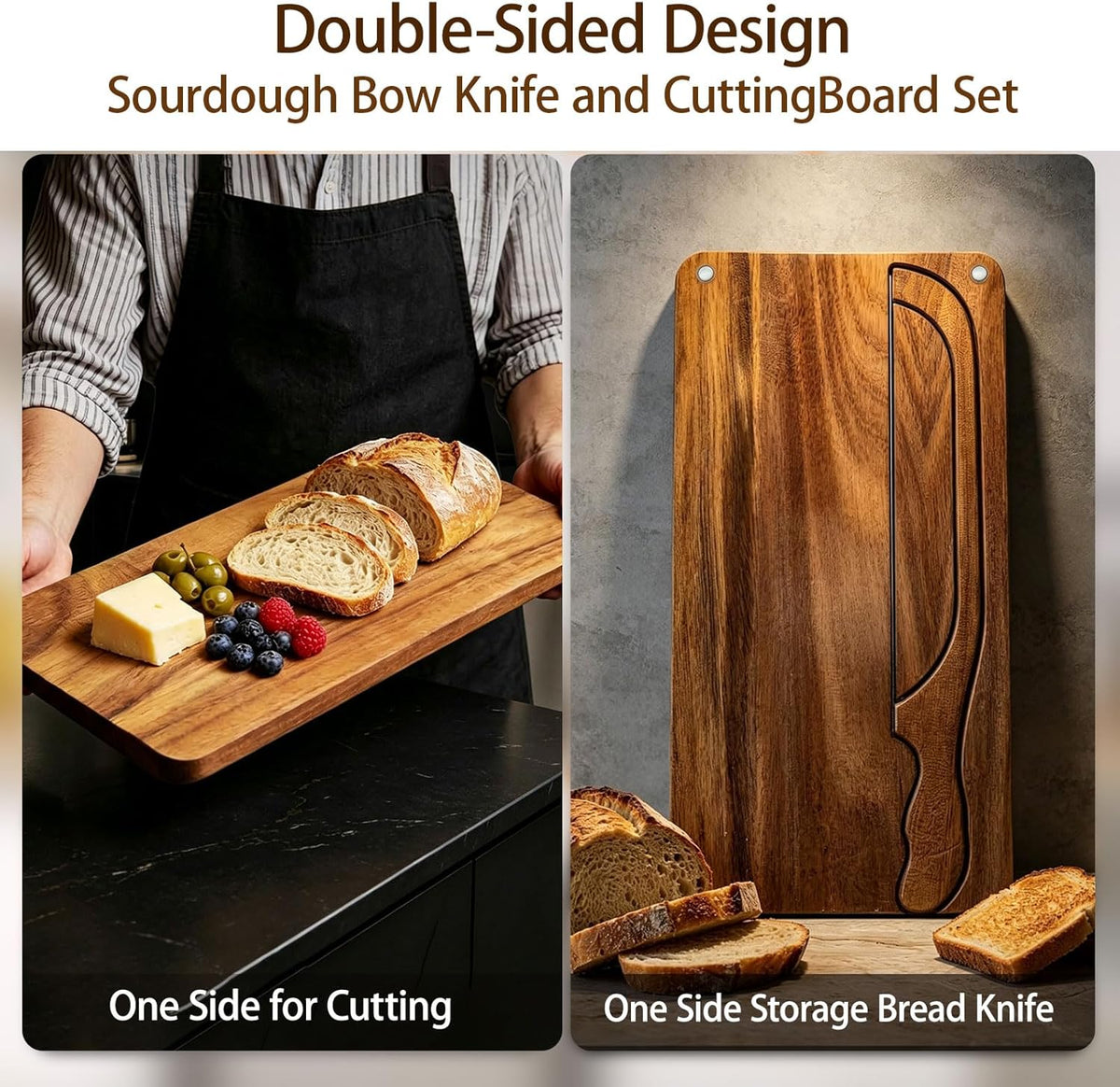 Sourdough Bread Board Set – 16" Bow Knife & Cutting Board with Crumb Tray, Non-Slip Pads, Magnetic Storage, Slicer for Homemade Bread, Bagels, Baguettes & Artisan Loaves, Baker’s Gift