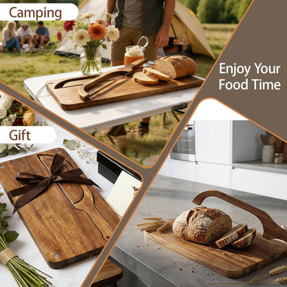 Sourdough Bread Board Set – 16" Bow Knife & Cutting Board with Crumb Tray, Non-Slip Pads, Magnetic Storage, Slicer for Homemade Bread, Bagels, Baguettes & Artisan Loaves, Baker’s Gift