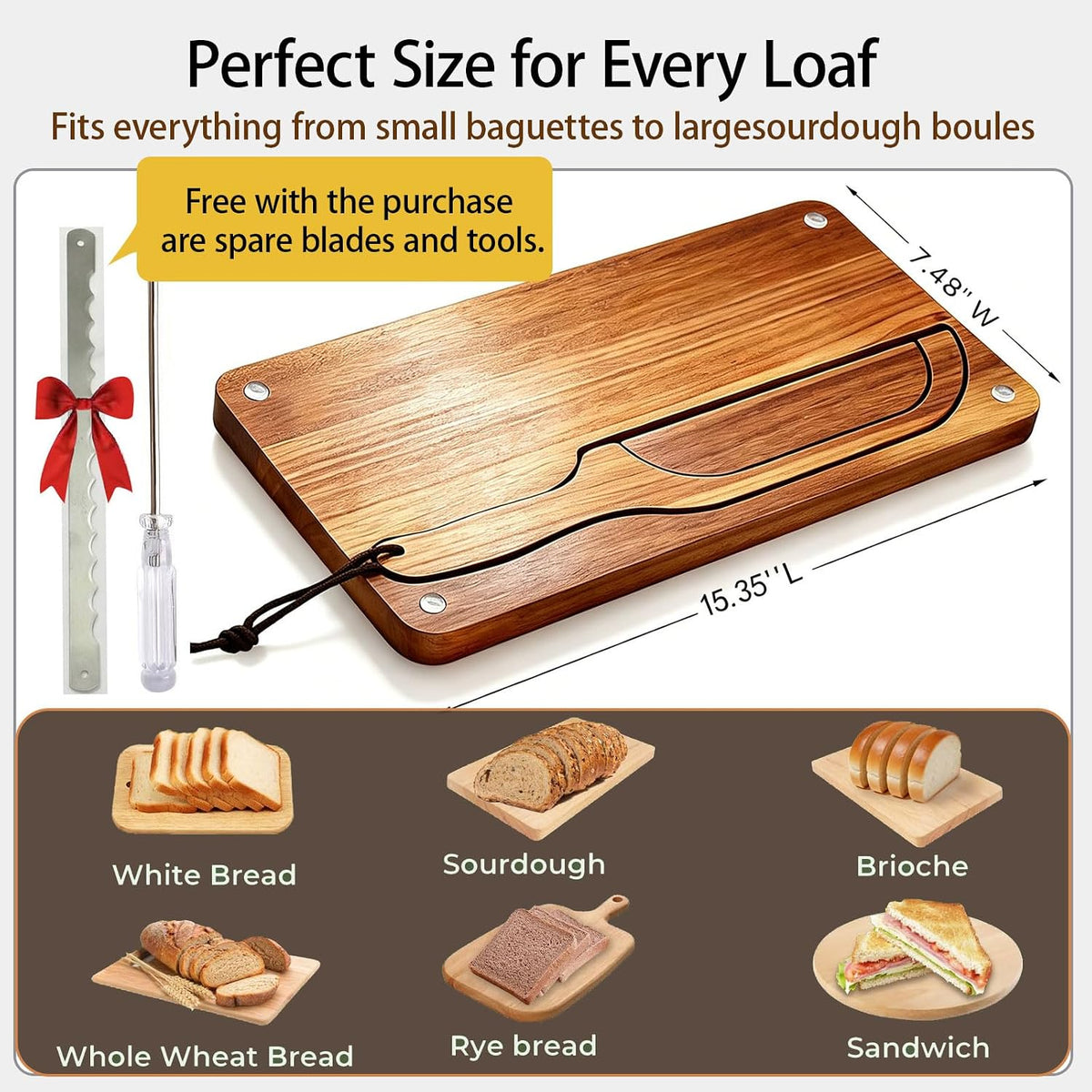 Sourdough Bread Board Set – 16" Bow Knife & Cutting Board with Crumb Tray, Non-Slip Pads, Magnetic Storage, Slicer for Homemade Bread, Bagels, Baguettes & Artisan Loaves, Baker’s Gift