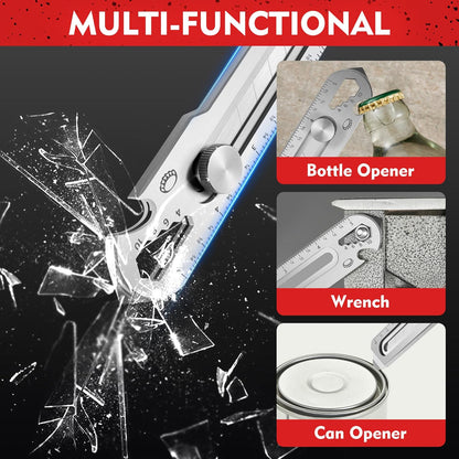 18mm Snap Off Utility Knife, Stainless Steel Heavy Duty Box Cutter | 7-in-1 Multi-Function Metal Utility Knife with Ruler, Bottle Opener, 10 Extra Blades for DIY, Garage, Workshop, Daily Cutting