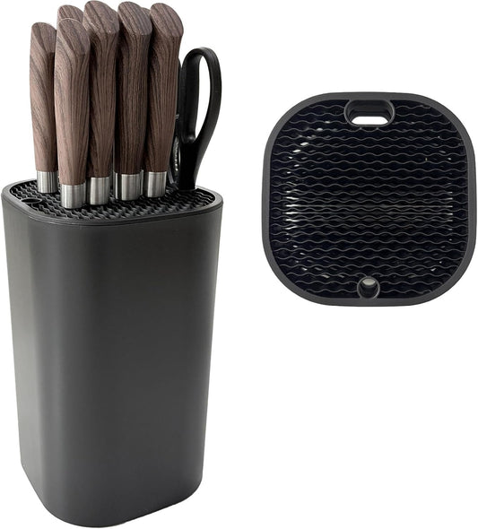 Knife Block with Scissors & Sharpening Rod Slots for Countertop | Plastic Black Universal Knife holder Hold 21 Knives Large Capacity,Save Space,Easy to Clean Empty Orgnizer for Kitchen Knife