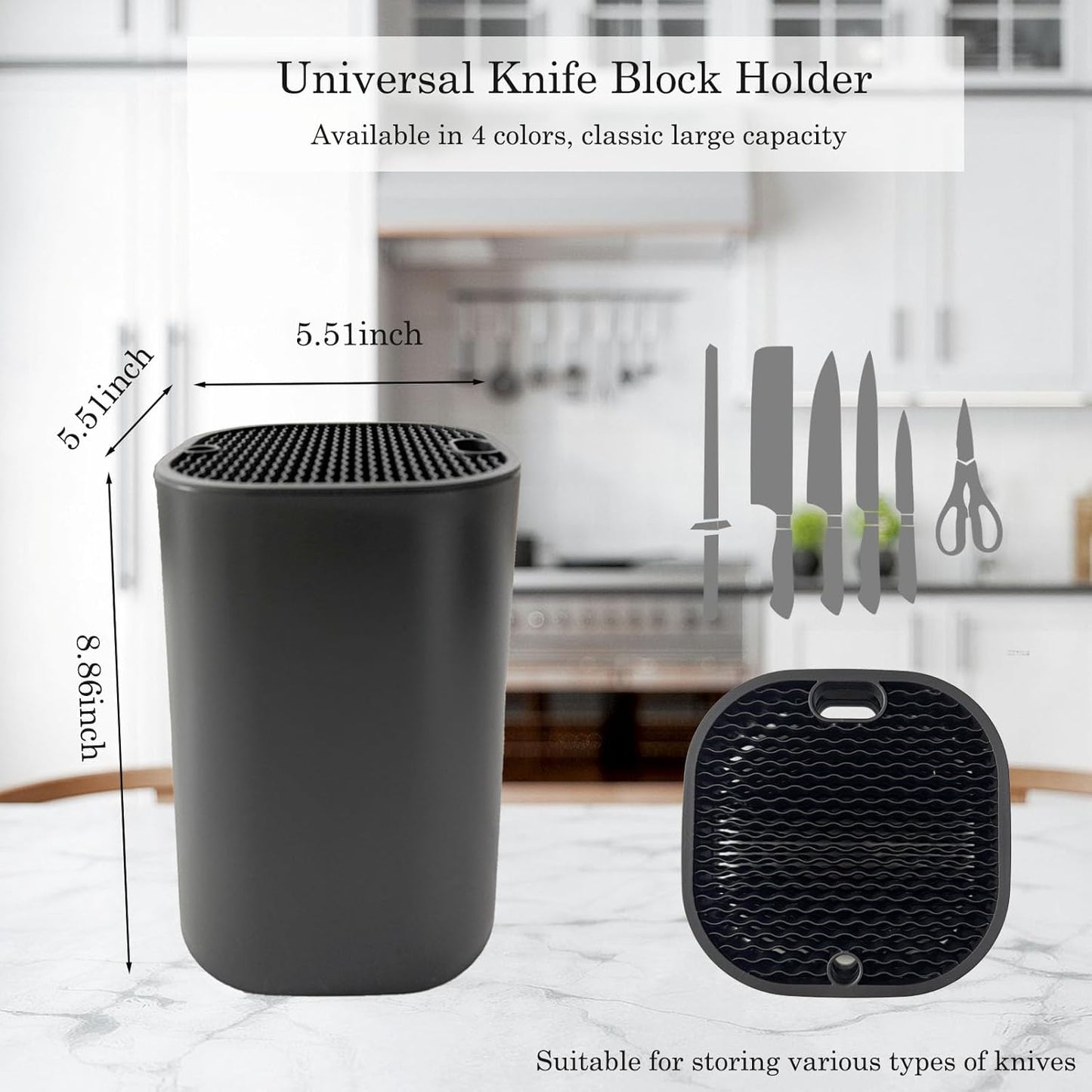 Knife Block with Scissors & Sharpening Rod Slots for Countertop | Plastic Black Universal Knife holder Hold 21 Knives Large Capacity,Save Space,Easy to Clean Empty Orgnizer for Kitchen Knife